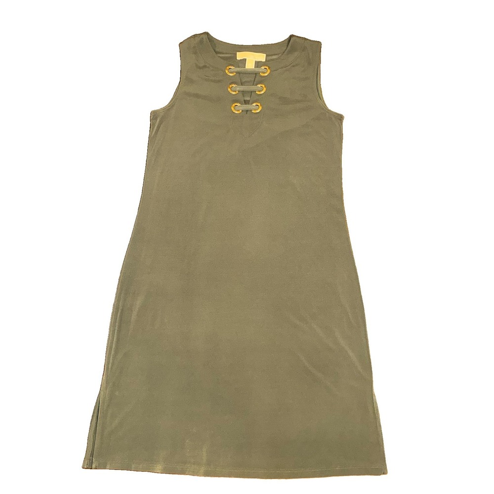 Michael Kors Sleeveless Green Dress Gold Lace Up Womens Size XS